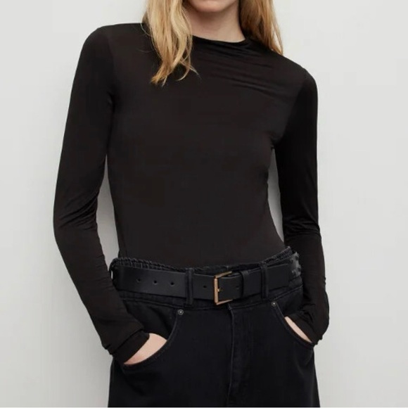 All Saints Marina Black Long Sleeve Top - Picture 2 of 10